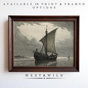Nautical Illustration Wall Art Print, Antique Painting of Maritime Ship, Victorian Style Sailing Ship, Nautical Decor With Frames
