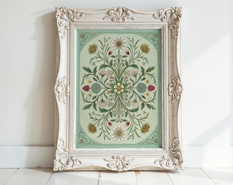 Vintage Style Floral Painting, Paintings of Flowers, Botanical Illustrations Floral, Sketches of Plants With Frames, Cottage Core Decor