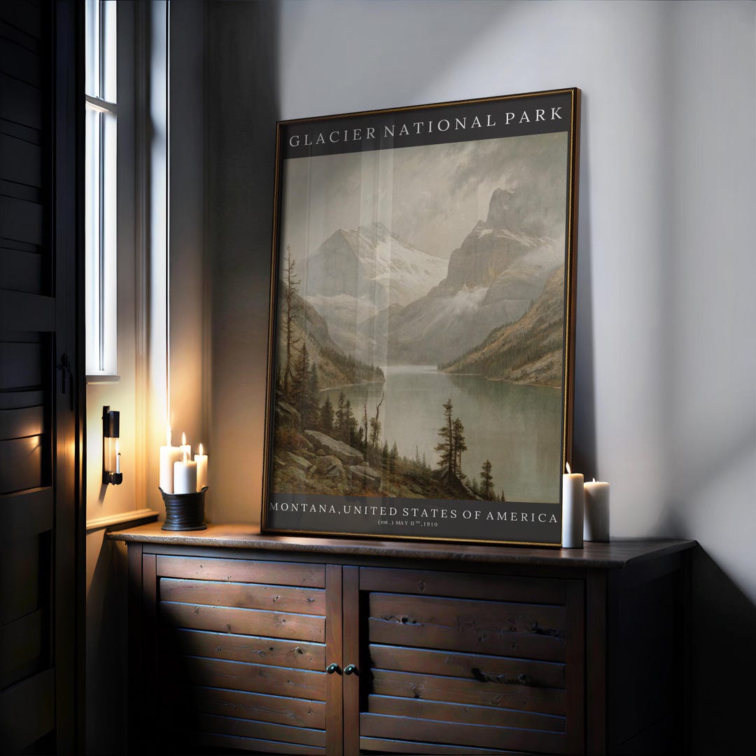 Vintage Glacier National Park Poster - Montana Mountain Art Print ...