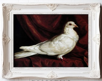 Elegant White Dove Art Print, Classic Bird Portrait Framed, Vintage Style Wall Decor for Home or Office, Nature Lover Gift Idea With Frames