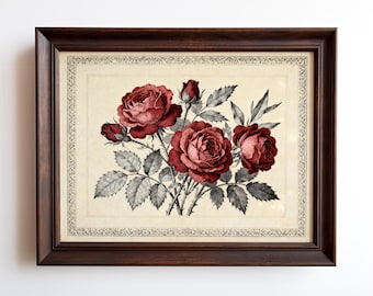 Antique Red Rose Print: Victorian Botanical Wall Art - Etsy