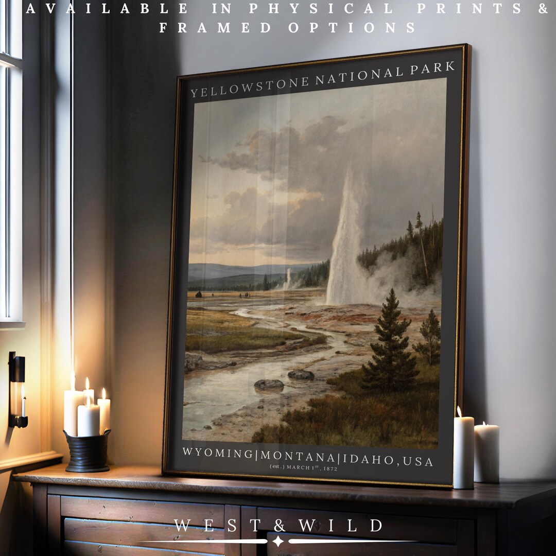 Yellowstone National Park Vintage Poster - Geyser Landscape Art Print ...
