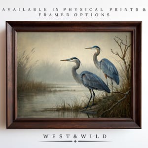 Pair Of Blue Herons Painting, Blue Heron Wall Art Prints, Seabord Artwork, Beach House Decor, Bird Lover Art