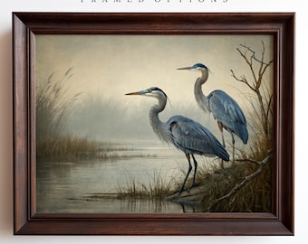 Pair Of Blue Herons Painting, Blue Heron Wall Art Prints, Seabord Artwork, Beach House Decor, Bird Lover Art