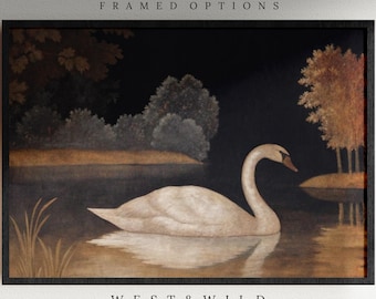 Swan Painting, Swan Art Prints, White Swan Artwork, Vintage Swan Wall Art Prints,Swan Decor, Framed Swan Prints