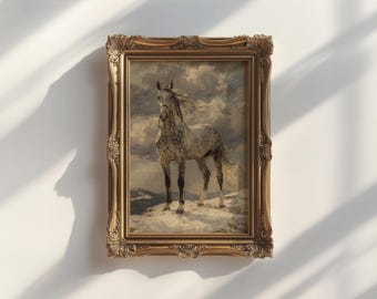 Dapple Gray Horse Painting | Equestrian Winter Wall Art | Framed or Unframed