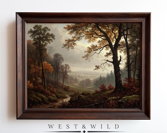 Forest in The Fall Oil Painting of Autumn Mountains With Frames or Prints, Forest Artwork, Mountain illustrations, Victorian Era