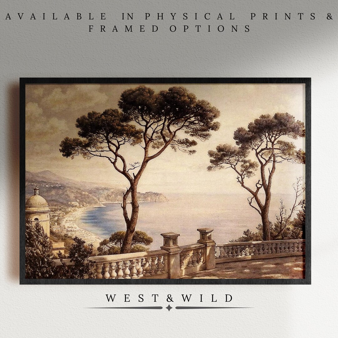 Italian Coastal Balcony Art Print - Mediterranean Seascape Ocean View ...
