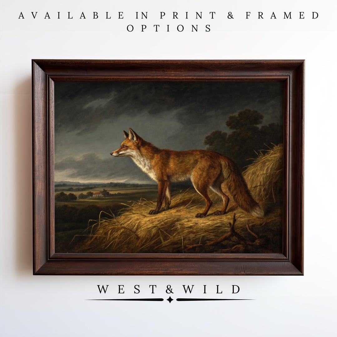 Fox Vixen Painting Print Vintage Wall Art Poster Dark Framed Fox