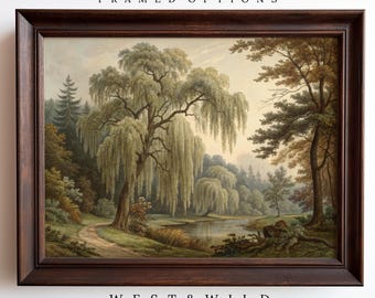 Willow Tree Wall Art Prints,Painting Of Weeping Willow For Modern Farmhouse, Artwork Of Trees, Vintage Landscape Painting With Frames