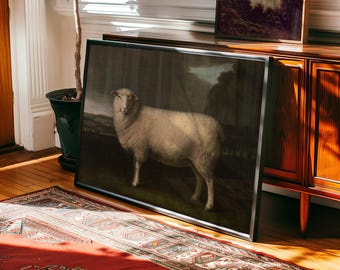 Sheep Painting Print Artwork, Framed Dramatic Country Home Artwork, Baroque Style