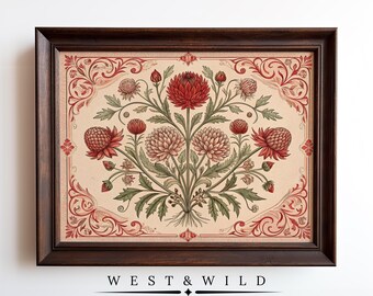 Vintage Botanical Print, Victorian Floral Painting, Modern Farmhouse Decor, Flower Art Work, Of Framed, Sketch With Flowers For Country Home
