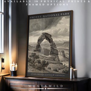 FramedArches National Park Vintage Print - Delicate Arch Utah Landscape - Desert Art  - Black and White National Park Art - With Frames