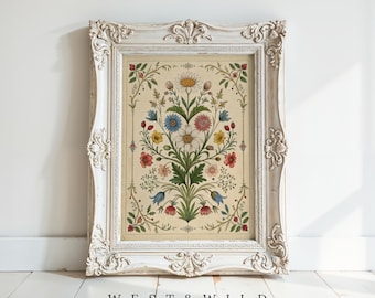 Vintage Floral Print Wall Art With Flowers, Antique Floral, Victorian Botanical Wall Decor For Modern Farmhouse, Pictures of Flowers, Framed