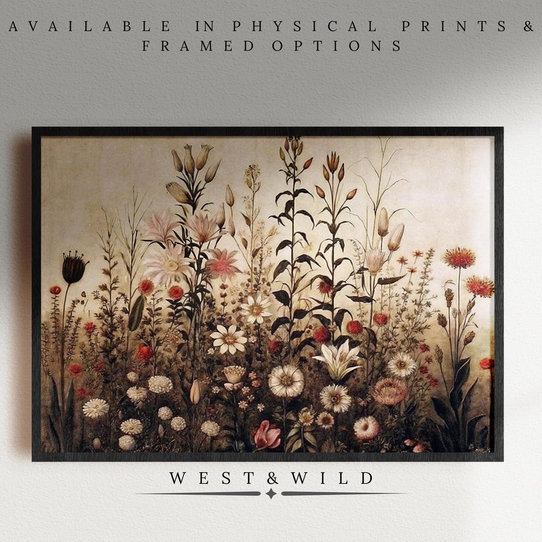 Vintage Floral Meadow Art Print - Wildflower Botanical Illustration ...