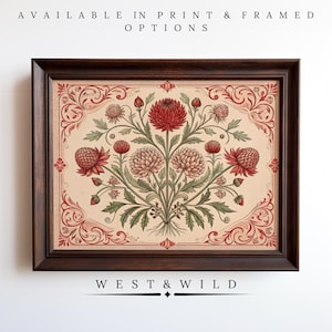 Vintage Botanical Print, Victorian Floral Painting, Modern Farmhouse Decor, Flower Art Work, Of Framed, Sketch With Flowers For Country Home