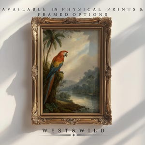 Parrot In Jungle Painting,  Parrot Wall Art Prints, Framed Prints Of Birds, Vintage Jungle Landscape Artwork Poster With Frames For Gift