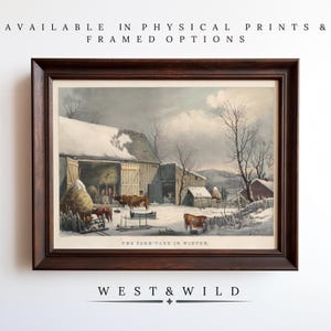 The Farmyard In Winter Currier  and Ives Print, Vintage Style Prints, Antique Lithograph, Prints Or Framed, Modern Farmhouse Decor, Puritan