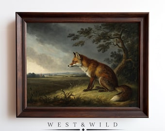 Fox in a Field Oil Painting Vintage Victorian Wall Art Print of Red Fox Prints or Framed