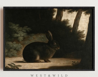 Black Rabbit Art Prints, Rabbit In Forest, Dark and Moody Rabbit Artwork, Gift For Rabbit Lovers, Rabbit In Forest Painting, Rabbit Decor