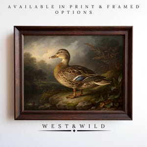 Mallard waterfowl Print Vintage Wall Art Painting Dark Framed Duck Artwork Of Classic Illustration For Cottage With Frames Hunting Gift