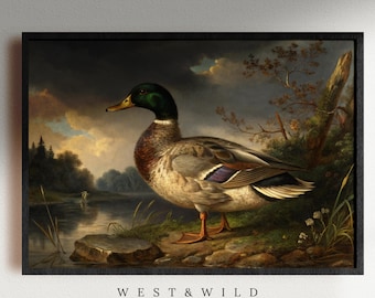 Vintage Mallard Duck Art Prints for Bird Lovers of Duck With Scenic Lake View - Classic Wildlife Wall Art Decor