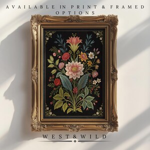 Vintage Botanical Framed Art, Colorful Floral Illustration, Paintings of Flowers For Living Room, Gallery Wall Decor