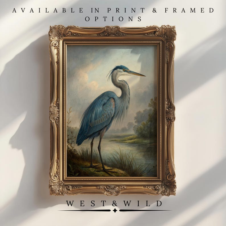 Vintage Blue Heron Small Framed Art main image 0