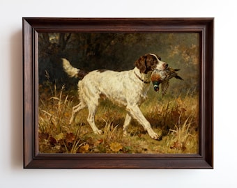 Hunting Dog and Pheasant Art Print – Rustic Cabin Wall Art, Vintage Country Decor for Hunters