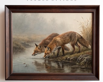 Vintage Style Pair Of Fox Painting, Red Fox Wall Art Prints, Paintings Of Fox, Classic Style Wildlife Artwork, Gift For Fox Lover