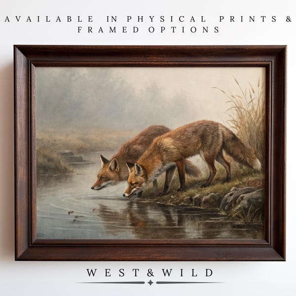 Vintage Style Pair Of Fox Painting, Red Fox Wall Art Prints, Paintings Of Fox, Classic Style Wildlife Artwork, Gift For Fox Lover