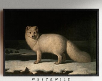 Arctic Fox Art Prints For Fox Lovers Of an Arctic Fox With Snowy Landscape - Vintage Wall Art Decor - White Fox Painting