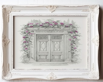 European Doorway Wall Art Print For Home - Vintage Architectural Sketch Of - Framed Botanical Art - Architecture Illustration - With Frames