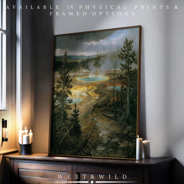 Yellowstone National Park Art Print - Framed National Park Artwork - National Park Decor - Montana Landscape Of Park With Frames For Wall
