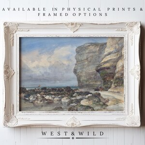 Coastal Landscape Wall Art Prints, Vintage Style Painting Of Beach For Beach House, Classic Style Artwork With Beach Scene