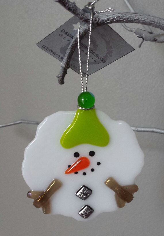 Fused Glass Melting Snowman Ornament Christmas holiday Etsy