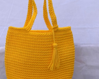Yellow Handmade Cotton Thread Bag – Moroccan Boho Style