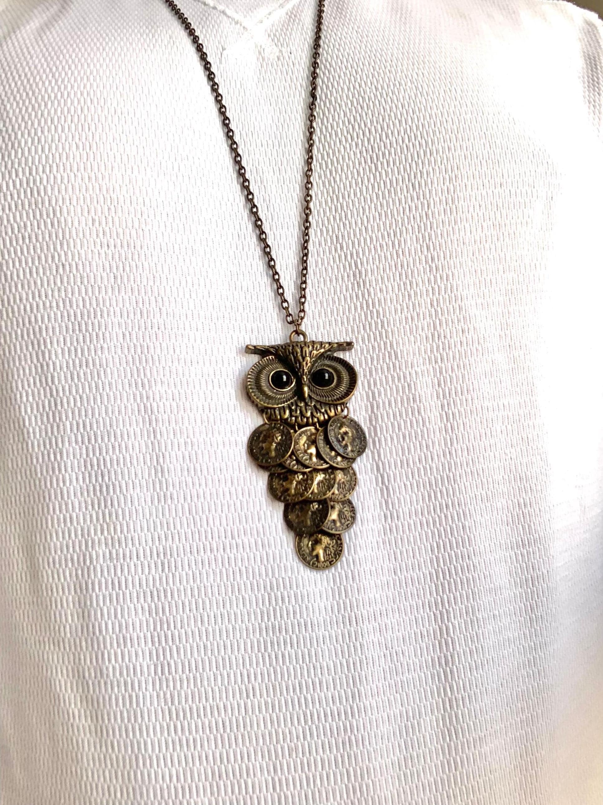 Unique Vintage Owl Pendant Necklace - Handmade Unisex Jewelry, Antique Brass Charm
