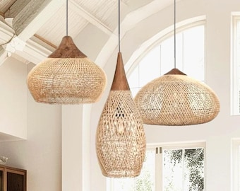 Almafi Rattan Pendant Lights for All Home Decor, Luxury Rattan Fixtures for Rustic, Hampton, Farmhouse, Mid-Century Living Room, Kitchen