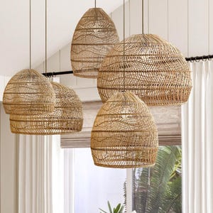 Bohoverlichting, Scandinavische hanglamp, kustdecorlamp, rustieke hanglamp, handgeweven moderne rotanlamp, interieurontwerp.