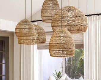 Bohemian Lighting, Scandinavian Pendant Light, Coastal Decor Light, Rustic Pendant Light, handwoven Modern Rattan Light, Interior Design.