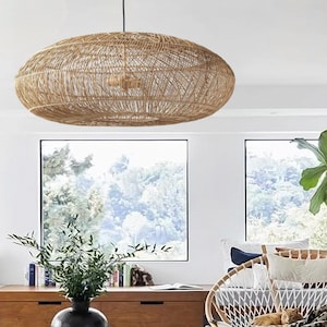 Elisa Japandi Minimalistisk Hängande Lampa i Rotting. Rustik Boho Hängande Lampa för Sovrumsinredning, Köksö. Hängande Lampa i Rotting bild 2