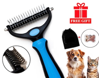 Pet Grooming Tool - Double Sided Undercoat Rake - Safe Dematting Comb for Dogs and Cats - Pet Brush - Comb for Mats & Tangles Removing