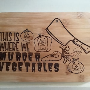 FUNNY! Vegetable Horror Cutting Board * Laser Engraved * Bamboo Cutting Board * Charcuterie Board