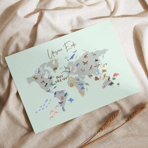 Kinderweltkarte, ein Erdkunde Poster für Kinder - Personalisiert als persönliches Geschenk zur Kinderzimmerdekoration mit Lerneffekt
