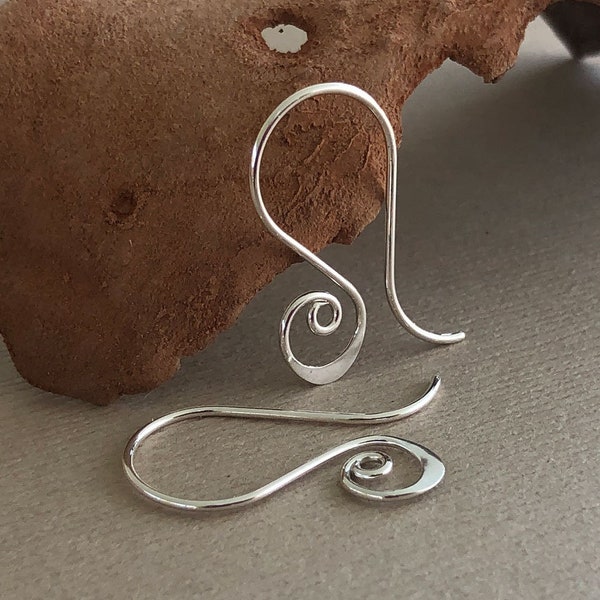Sterling Silver Spiral Earring Wire, Hammered Ear Wire, Elegant French Hook, Interchangeable Earwires, Jewelry Supply Finding,