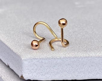 14k Gold Ball Sleeper Studs: No Back Lobe Piercing Earrings (10k, 20g/22g)