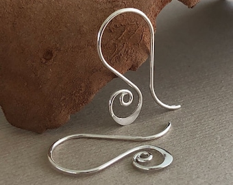 Sterling Silver Spiral Earring Wire, Hammered Ear Wire, Elegant French Hook, Interchangeable Earwires, Jewelry Supply Finding,