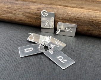 Add on letter charm sterling silver, Necklace letter charm, Add on tag for bracelet, Add on charm letter for jewelry, Letter jewelry finding