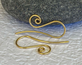 18k Solid Gold Earring Hooks, Spiral Interchangeable French Ear Wire, Solid Gold Earring Findings for Jewelry Making